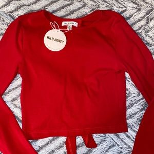 Cherry red long sleeve backless crop top